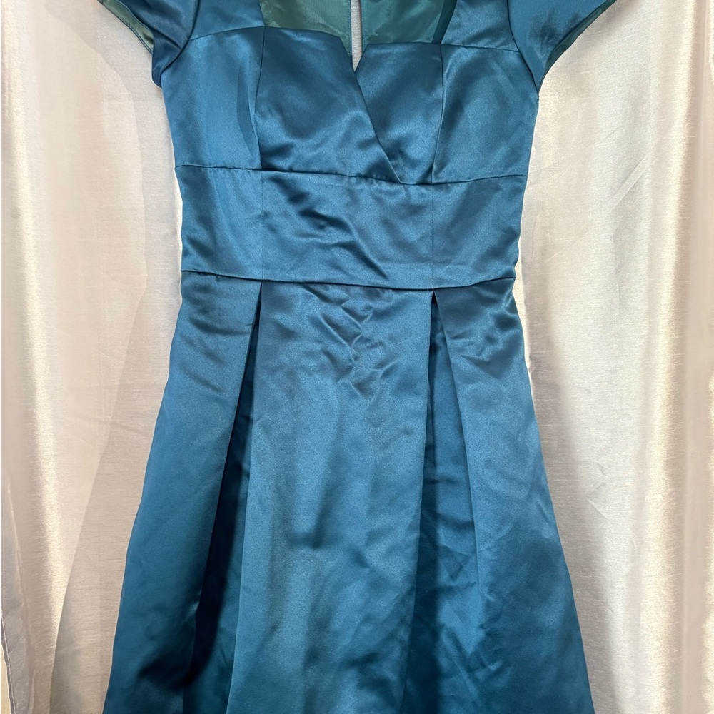 Max & Cleo Teal Satin Midi Dress size 4